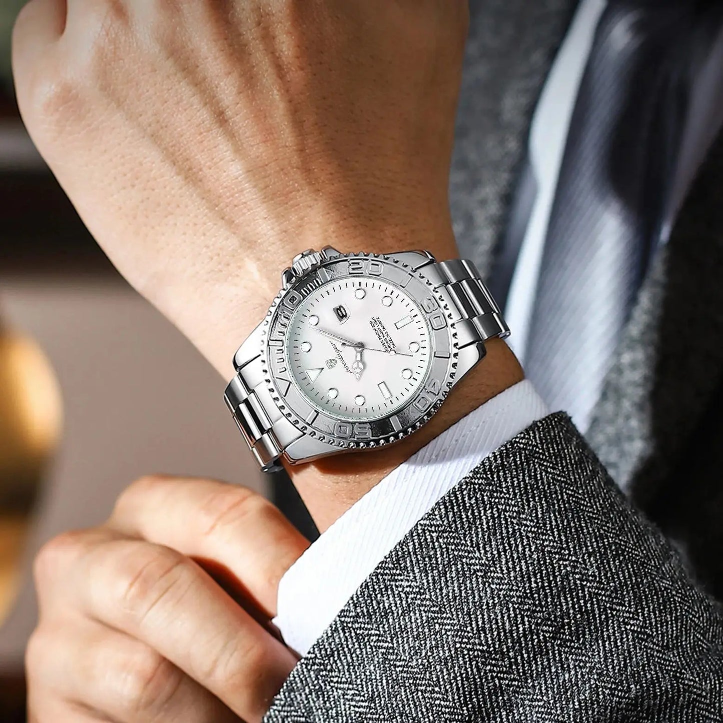 POEDAGAR Casual Fashion Man Wristwatch Waterproof Luminous Date Exquisite Men Watch Stainless Steel Classic Men's Quartz Watches