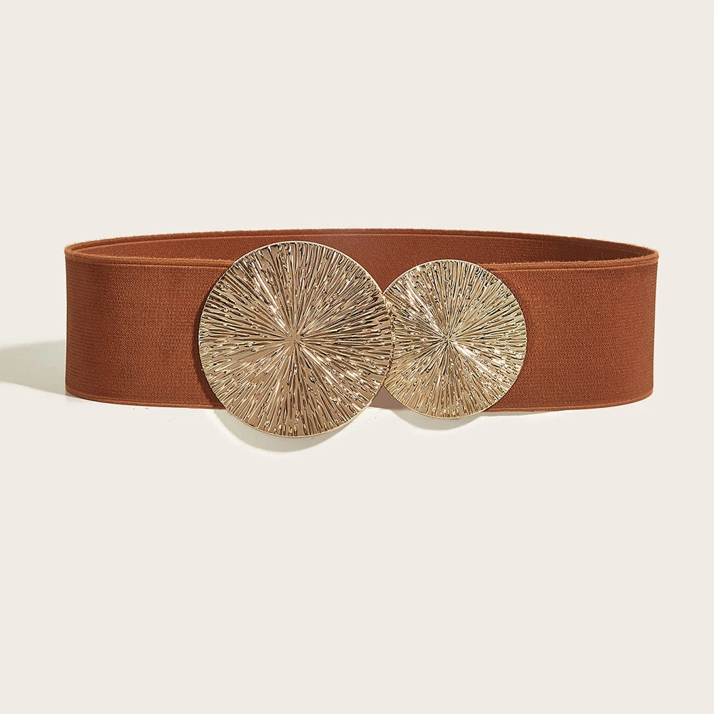 Women Solid-Color Belt,Wide Elastic Belt ,Coat/Dress Accessories Waist Belt,Chunky-Gold Discs Round Belts,for Daily/Party Use