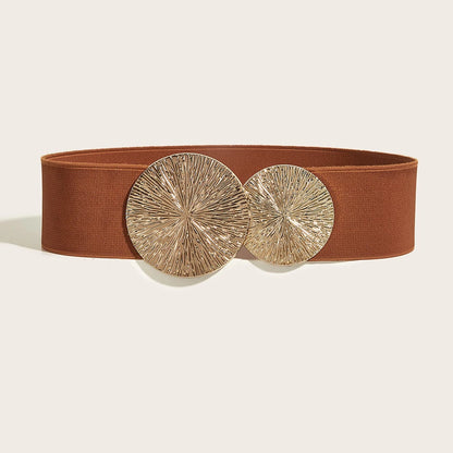 Women Solid-Color Belt,Wide Elastic Belt ,Coat/Dress Accessories Waist Belt,Chunky-Gold Discs Round Belts,for Daily/Party Use