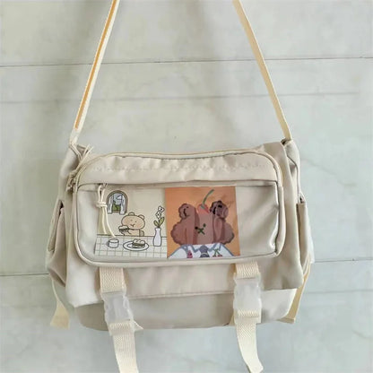 Large capacity student class crossbody canvas bag, women's versatile new Japanese Harajuku solid color mailman shoulder tote bag
