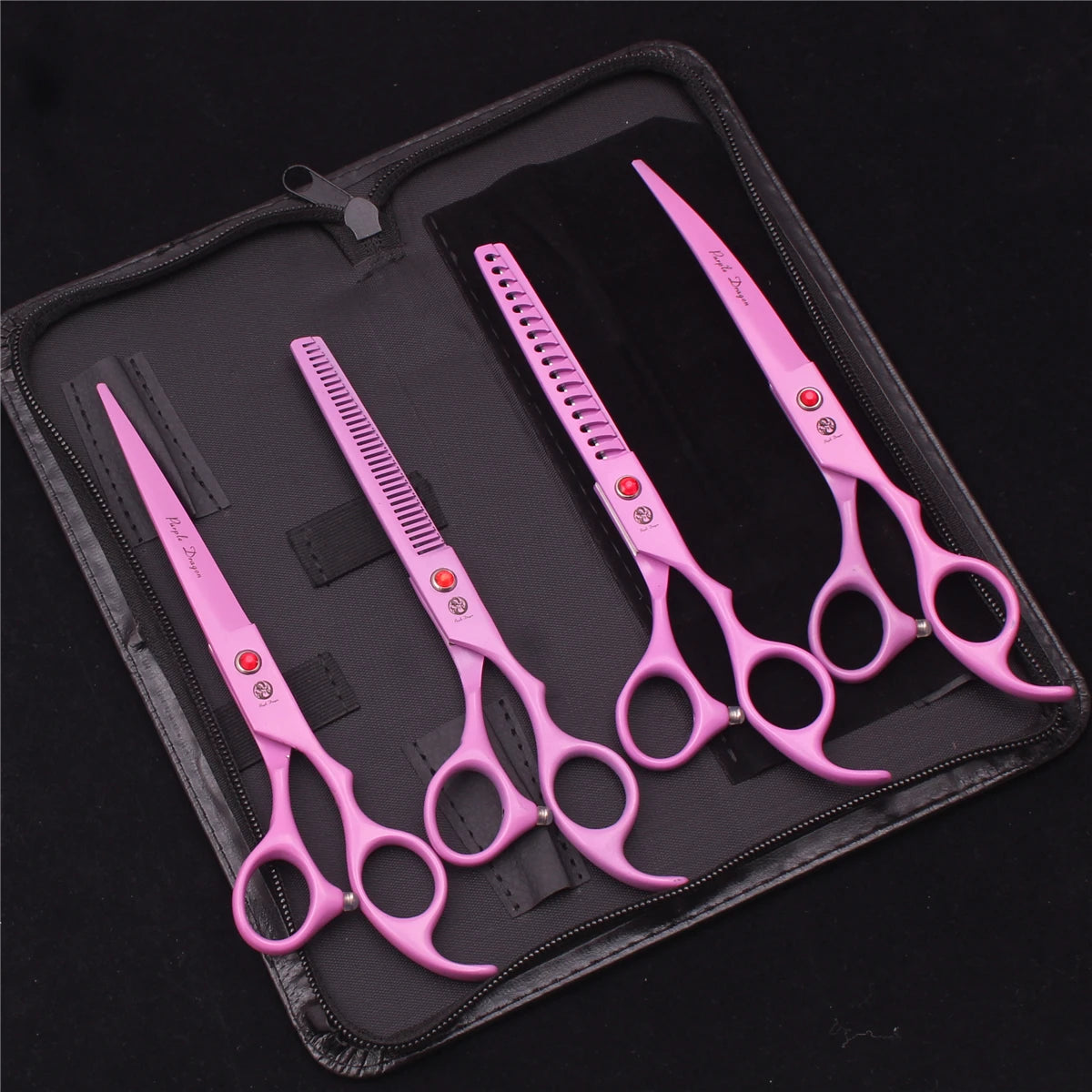 Pet Grooming Scissors Purple Dragon Japan Stainless Pink Curved Scissors For Dogs Dog Thinning Scissors Pet Chunker Shears Z3003