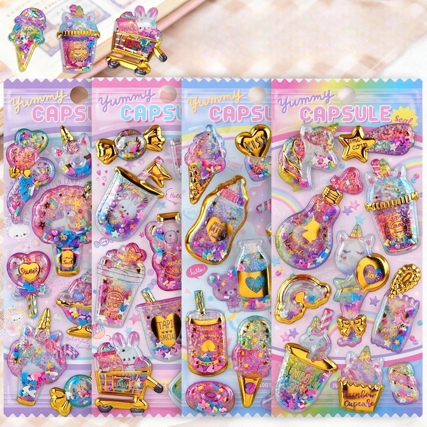 Kawaii Capsule Sparkling 3D Stickers Scrapbooking Diy Journal Stationery Sticker Cute Deco Art School Supplies