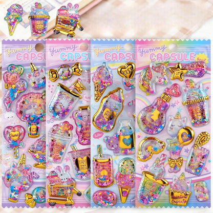 Kawaii Capsule Sparkling 3D Stickers Scrapbooking Diy Journal Stationery Sticker Cute Deco Art School Supplies