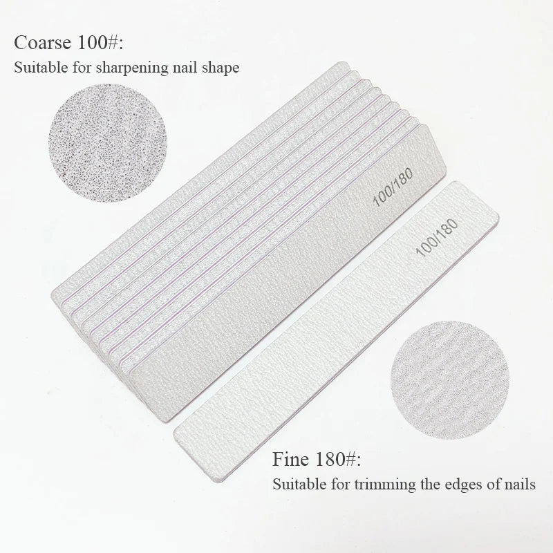 Nail File Buffer 100/180 Grit Half Moon Nail Files Double Side Sandpaper Nail Sanding Grinding Gel Nail Polish Manicure Tool