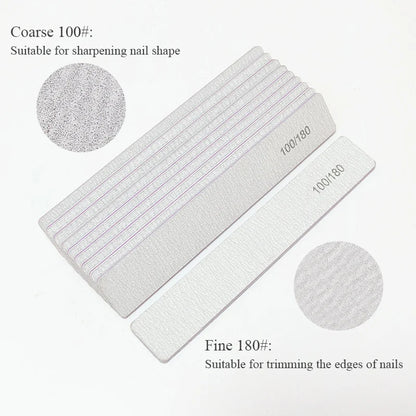 Nail File Buffer 100/180 Grit Half Moon Nail Files Double Side Sandpaper Nail Sanding Grinding Gel Nail Polish Manicure Tool