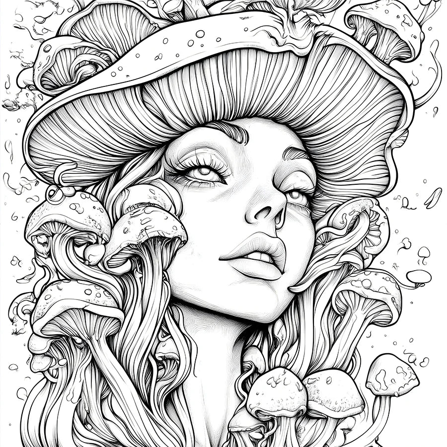 Mushroom World Colouring Book Adult Picture Book Original Design
