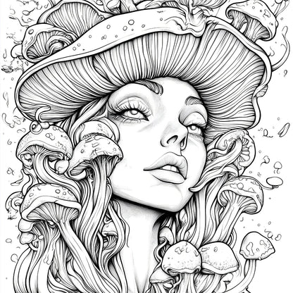 Mushroom World Colouring Book Adult Picture Book Original Design