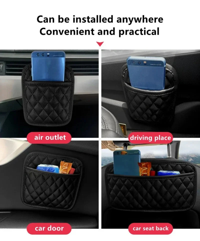 Car Adhesive Organizer PU Leather Storage Bag for Cards Phone Key