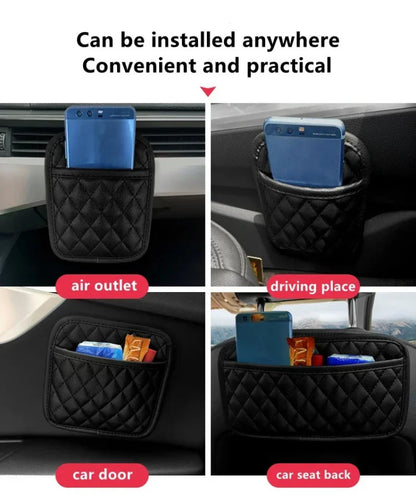Car Adhesive Organizer PU Leather Storage Bag for Cards Phone Key