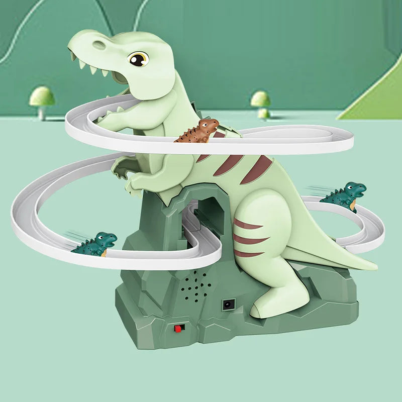 Dinosaur Climbing Slide Music Toy with 3 Dinosaurs, Puzzle Fun Electric Slide Toy Car, Halloween Boy and Girl Christmas Gift