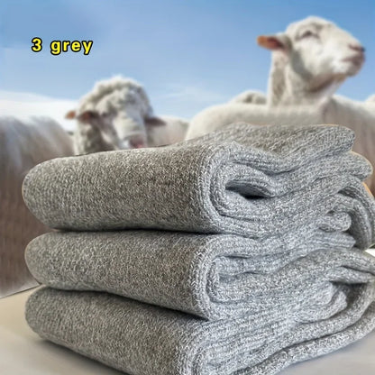 3/5 Pairs Men's Winter Warm Socks, Thick Towel Mid-Calf Socks, Anti-Cold Snow Boots Socks Elastic Solid Color