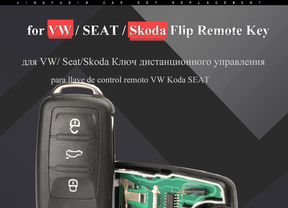 jingyuqin 3BT Remote Flip key 434MHz ID48 Chip for VW Volkswagen GOLF PASSAT Tiguan Polo Jetta Beetle Skoda Seat Car 5K0837202AD