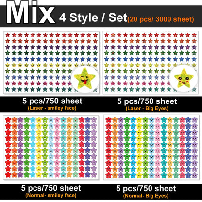 450-3000 Sheet Happy Face Stars Reward Sign Stickers Pack DIY Skateboard Suitcase Stationery Decals Decor Phone Laptop Gift Toys