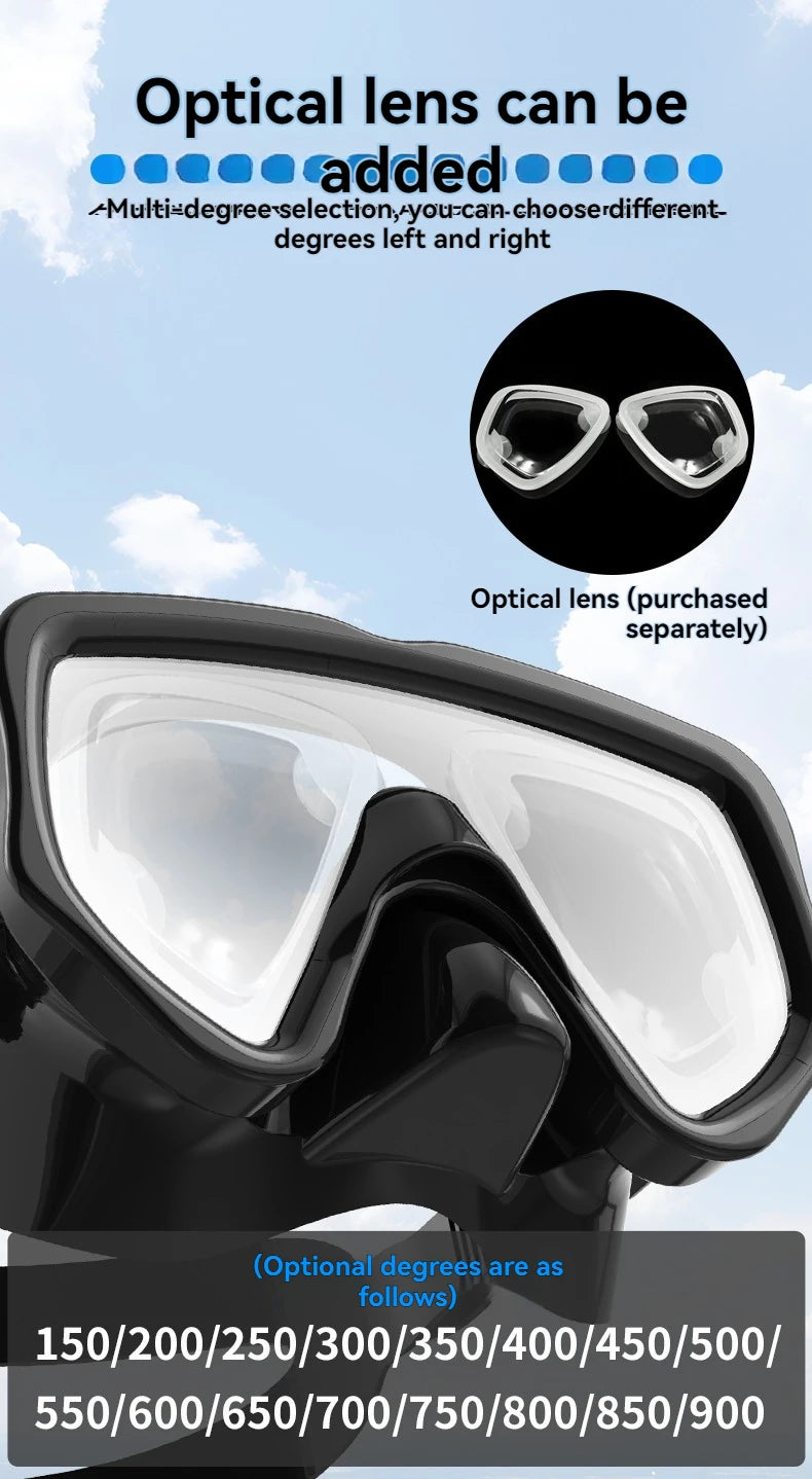 Diving Mask Snorkel Set For Adults Tempered Glass Scuba Professional Panoramic Snorkeling Gear Swimming Training Snorkel Kit