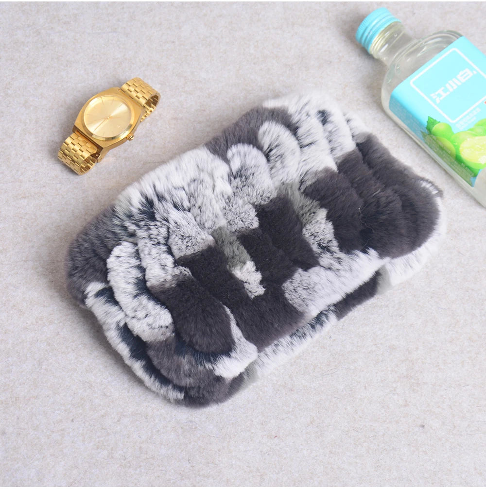 Women Handmade Stretch 100% Real Rabbit Fur Scarf Knit Genuine Rex Rabbit Fur Headbands Girls Natural Rabbit Fur Ring Scarves