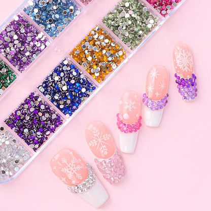 12Grids Mixed Mini Christmas Gems Nail Charms 2mm Luxury Crystal Nail Glitter Rhinestone Red/Green Flatback Christmas Nail Parts