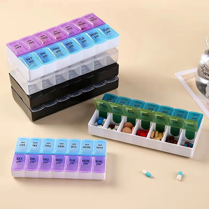 Double row packaging 14 day portable convenient medicine box 7 days a week large capacity drug storage box