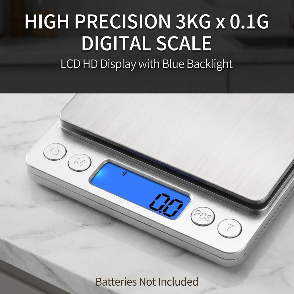 Digital Kitchen Scale 3000g/0.1g with 2 Trays Mini Jewelry Pocket Scale LCD Display for Home Food Scales