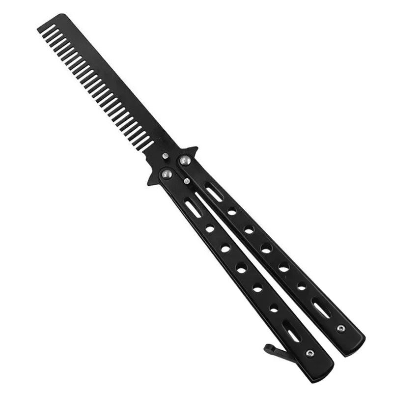 Stainless Steel Foldable Comb for Butterfly Knife Practice Training Beard Moustache Styling Tool Hairdressing Salon Brush