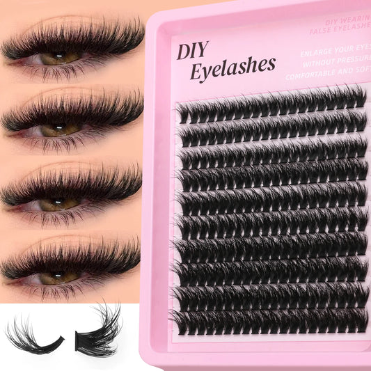 GROINNEYA Lashes Cluster Kit Fluffy Lash Bond & Seal Faux Mink Lashes Eyelash Extension Individual Lashes DIY at Home