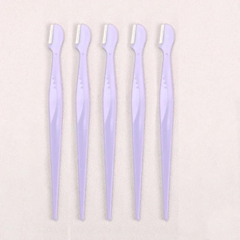 Karsyngirl 2/3/5Pcs Straight Handle Round Head Eyebrow Trimmer Beauty Tools Beginner Anti-scratch Eyebrow Trimmer Eyebrow Razor