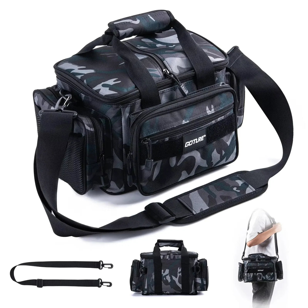 Goture Fishing Tackle Bags 38*23*19cm Shoulder Bag High Capacity 600D Oxford Cloth Outdoor Cycling Backpack Camping Picnic Bag