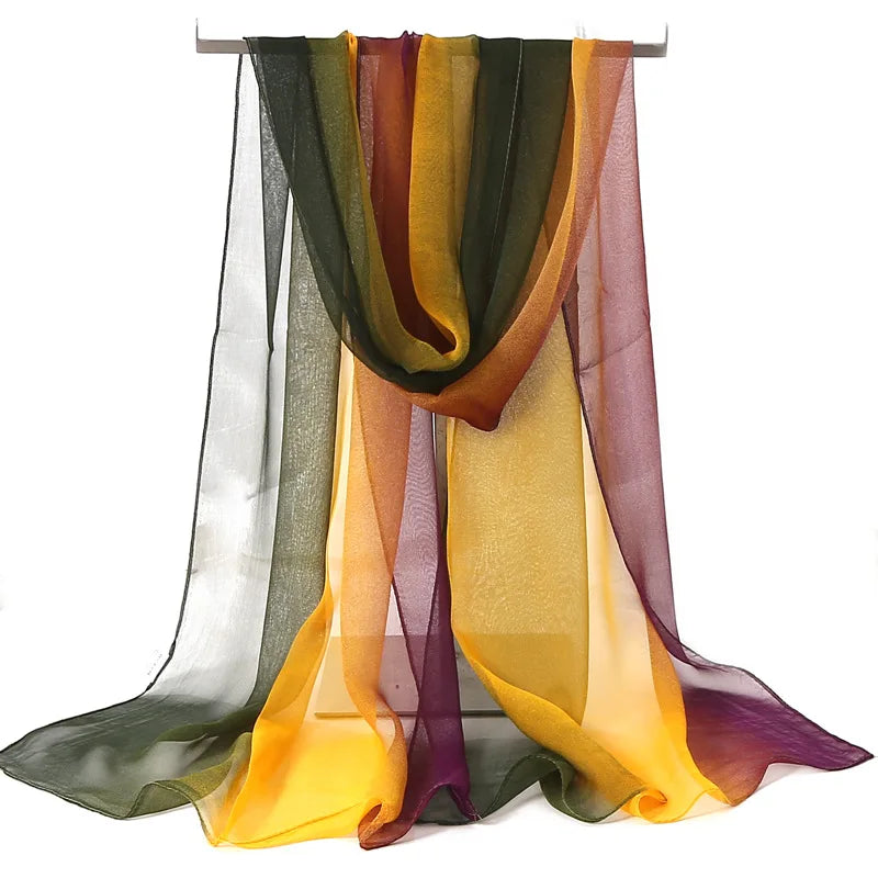 Four Seasons Thin Soft Chiffon For Women Silky Gradient Printing Beach Georgette Scarf Shawls Long Wraps Beach Sunscreen Hijab