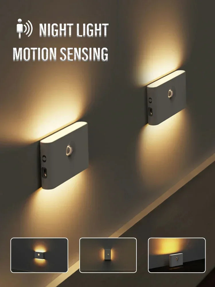 Mini LED Intelligent Sensor Night Light Wireless USB Rechargeable Motion Sensor Wall Light for Bedroom Corridor Cabinet Lighting