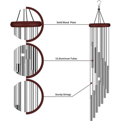 12 Tubes Wind Chimes Aluminum Tube + Pine  Metal Pipe Wind Chimes Bells Decor Outdoor Yard Decoration Large Wind Chimes Bells