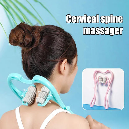 Multifunctional Cervical Neck Massager Manual Clamp with 6 Kneading Balls for Shoulder Back Relaxation
