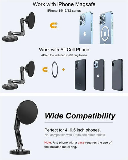 Foldable Universal Car Magnetic Holder Dashborad Alloy Magnetic Car Mount Smartphone Mobile Bracket For iPhone15 Samsung Xiaomi