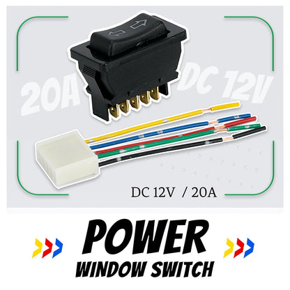 Universal Auto Car Power Window Switch Lifting Switch 5 Pin DC 12V 20A Blue/Red Light Color And Harness