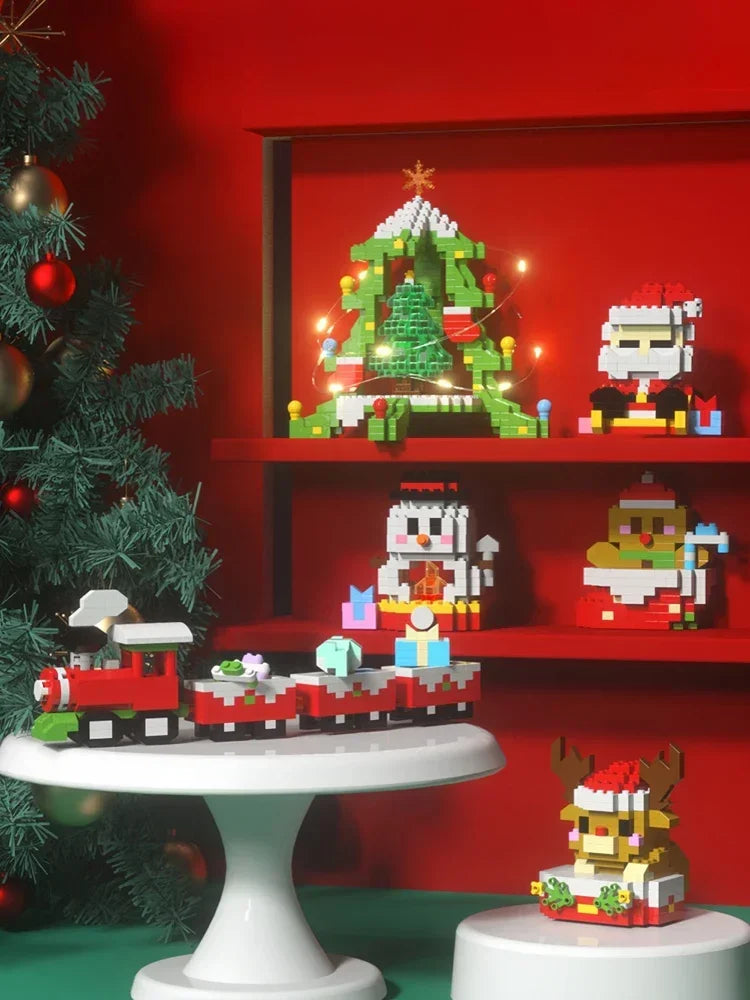 Christmas Gifts Micro Mini Building Blocks - Santa Claus, Christmas Tree, Reindeer, Snowman Train Elements Puzzle Assembling Toy