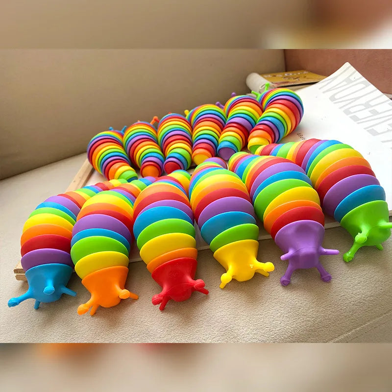 3D Slug Fidget Toy Colorful Slug Snail Toy Articulated Flexible All Ages Relief Anti-Anxiety Sensory Toys for Children