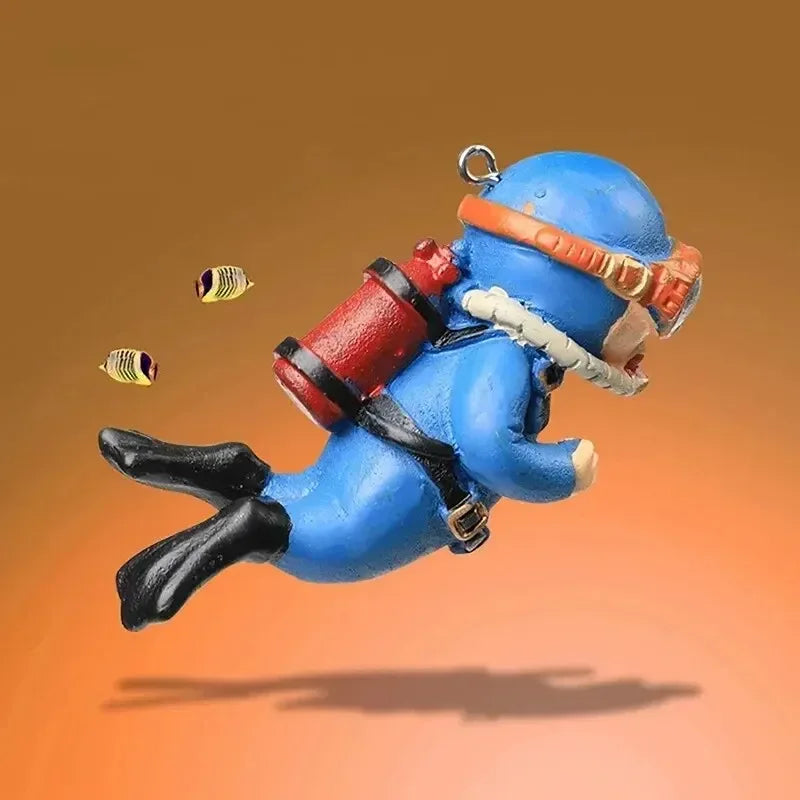 Fish Tank Scenery Ornaments Diver Decor Blue Fatty Diver Ornamental Fish Tank PVC Solid Floating Doll Aquarium Hanger Safe