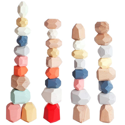 Wooden Sorting Stacking Rocks Stones Sensory Toddler Toys Learning Montessori Toys Building Blocks Game for Kids Birthday Gifts