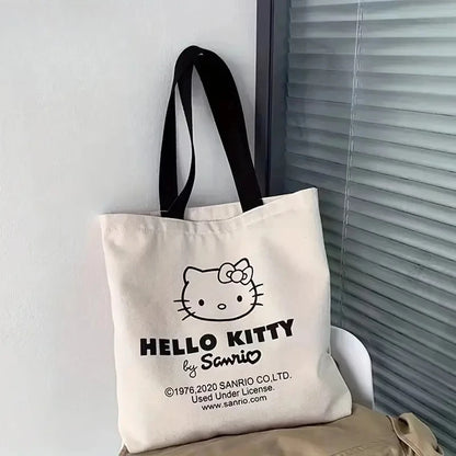 New Hello Kitty Canvas Handbag Shoulder Bag Girl Cute Large Capacity Storage Bag Fashion Tote Shopping Bag Girl Christmas  Gift