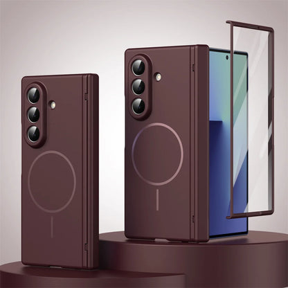 Hinge Protective Magnetic Phone Case for Samsung Galaxy Z Fold 7 6 5 4 3 5G for Magsafe Fold7 Fold6 with Screen Protector Cover