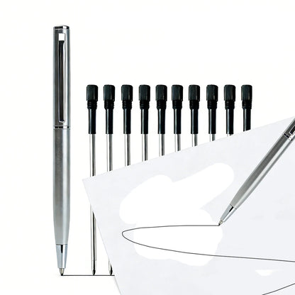 Mini Stainless Steel Metal Ballpoint Pen with 10 Replacement Refills Set, Portable Pocket Ballpen Compact Short Pen for Wallet