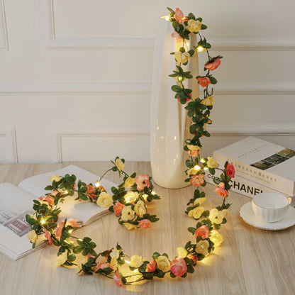 250CM Rose Vine With LED Lights Artificial Flowers Wedding Home Room Decoration Spring Autumn Garden Arch Christmas Rattan Vine