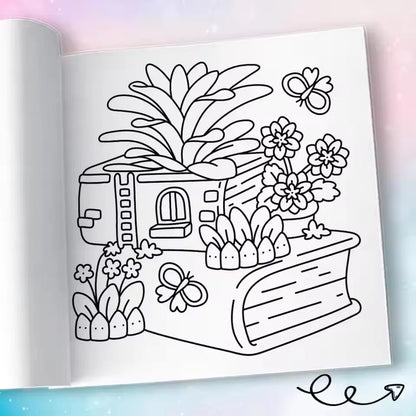 TINY GARDENS Coloring Book for Adults - Bold & Easy Cute Patterns, Relaxing Drawing Gift for Birthday & Party