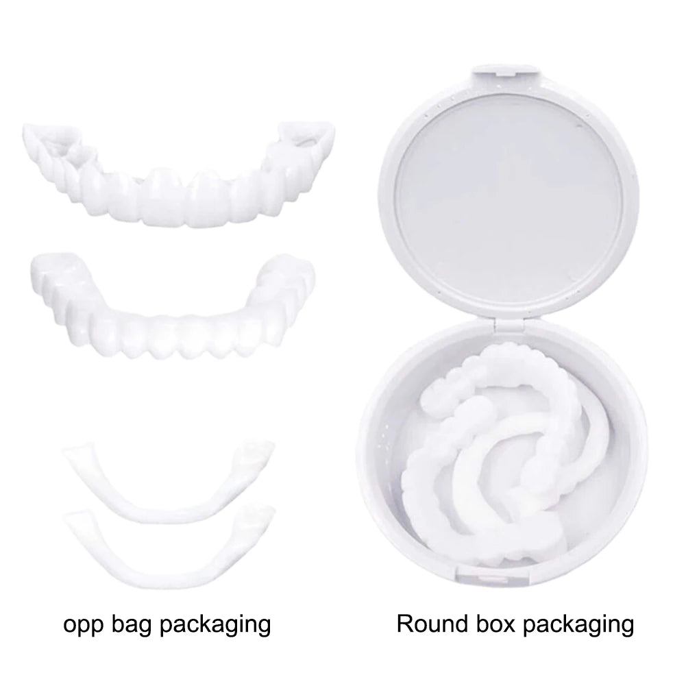 2 Pairs Silicone Denture Set Fit Temporary Orthodontic Teeth Dentures Fake Tooth Oral Hygiene Care Whitening Dentures Simulation
