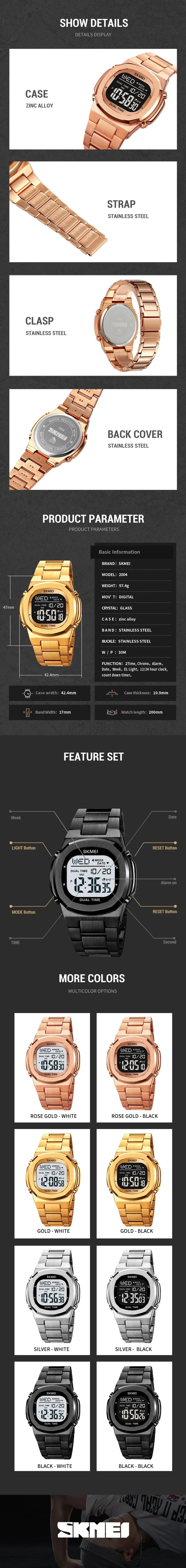 SKMEI 2004 Digital Watch for Men Luxury Electronic Sports Calendar Alarm Clock Waterproof Mens Wristwatches1816 reloj hombre