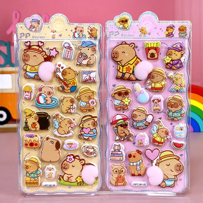 2PCS Cartoon Sticker 3D Puffy Squishy Stress Relief Rabbit Capybara Bear for Phone Case Laptop Decoration Journal DIY Collage Ch