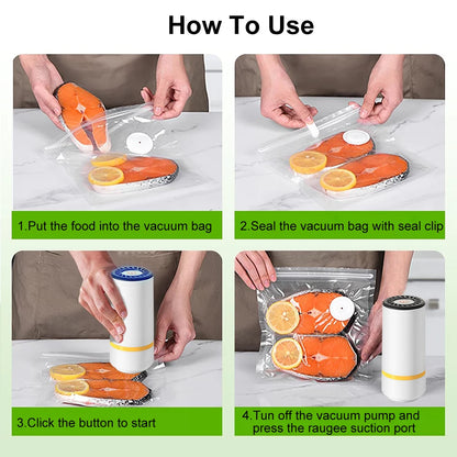 Vacuum Sealer Pump Electric Air Pump Rechargeable Automatic Sealing Machine with Reusable Vacuum Sealer Bags Food Packaging Bag