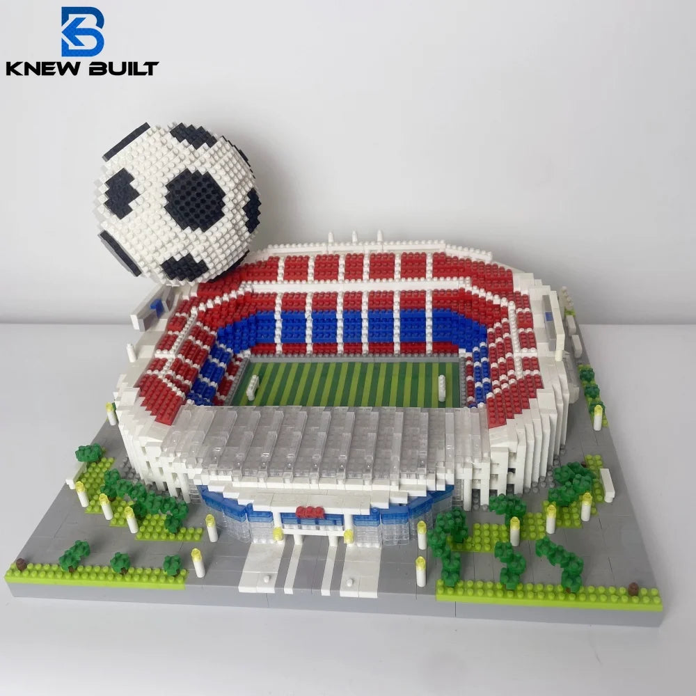 Knew Built Madrid Soccer Stadium with Soccer Ball Micro Blocks, Building Toys, Experience the Joy of Footballive, Good Deco Gift