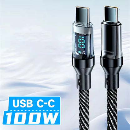 NNBILI 100W USB C 120W USB A Charging Cables with LED Display Screen, USB C=C-C，USB A=A-C, Not for Xiaomi iPhone Samsung