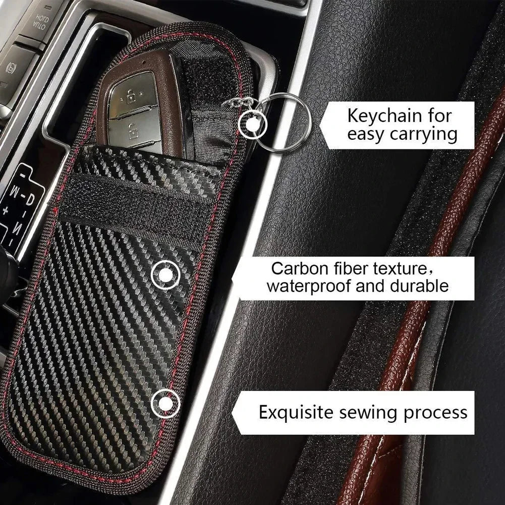Faraday Bag for Key Fob Cage Protector Car RFID Signal Blocking Key Fob Protector Anti-Theft Pouch Double-Layers of Carbon Fiber