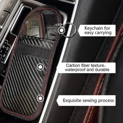 Faraday Bag for Key Fob Cage Protector Car RFID Signal Blocking Key Fob Protector Anti-Theft Pouch Double-Layers of Carbon Fiber