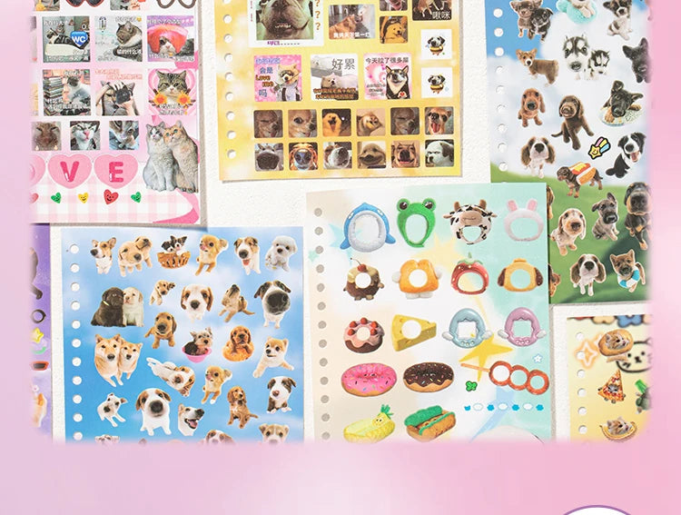 Cute Pets Theme Sticker Book 30 Sheets/Bag with Ring Binding for Scrapbooking DIY Collage Material Background Decoration